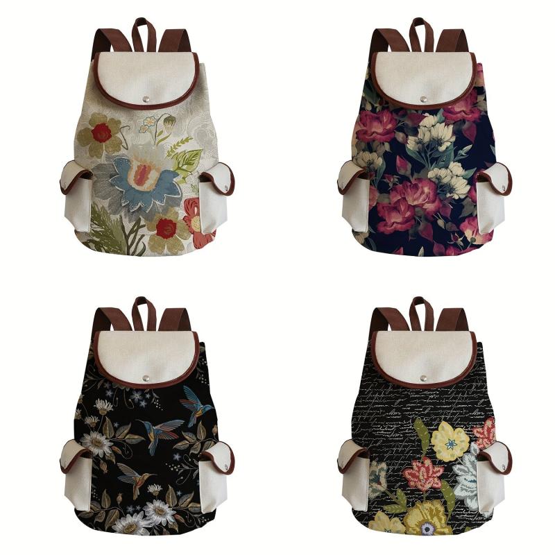Vintage Flower Pattern Backpack Lightweight Classic Storage Travel Daypack
