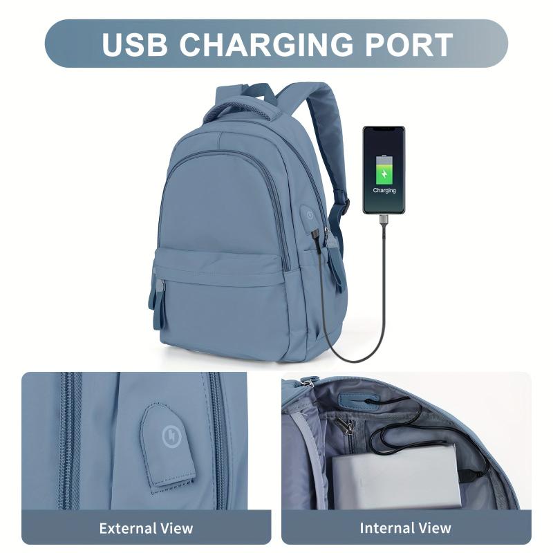 Large Capacity Backpack USB Charging Port Dacron Lightweight Waterproof Bag
