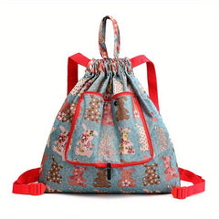 Women's Printed Backpack Drawstring Bag Lightweight Sports Bag