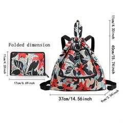 Women's Printed Backpack Drawstring Bag Lightweight Sports Bag