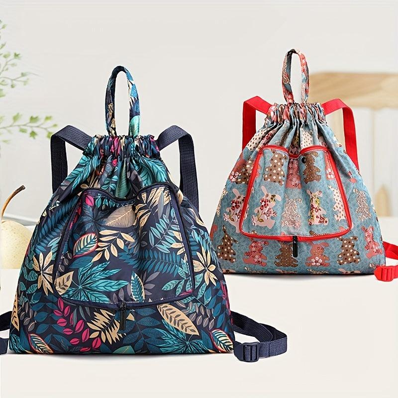 Women's Printed Backpack Drawstring Bag Lightweight Sports Bag
