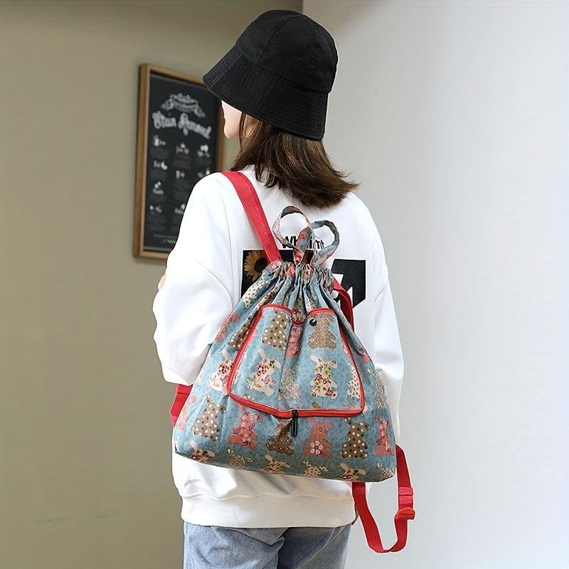 Women's Printed Backpack Drawstring Bag Lightweight Sports Bag