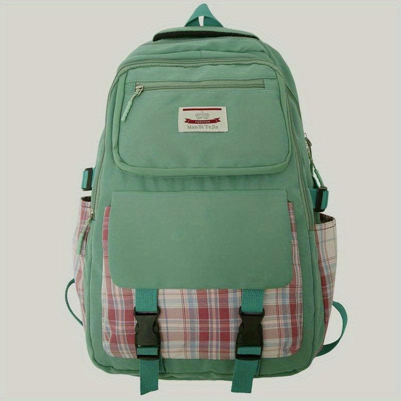 Plaid Pocket Large Capacity Backpack Lightweight School Campus Daypack