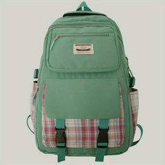 Plaid Pocket Large Capacity Backpack Lightweight School Campus Daypack