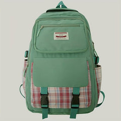 Plaid Pocket Large Capacity Backpack Lightweight School Campus Daypack