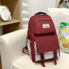 Plaid Pocket Large Capacity Backpack Lightweight School Campus Daypack
