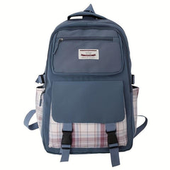 Plaid Pocket Large Capacity Backpack Lightweight School Campus Daypack