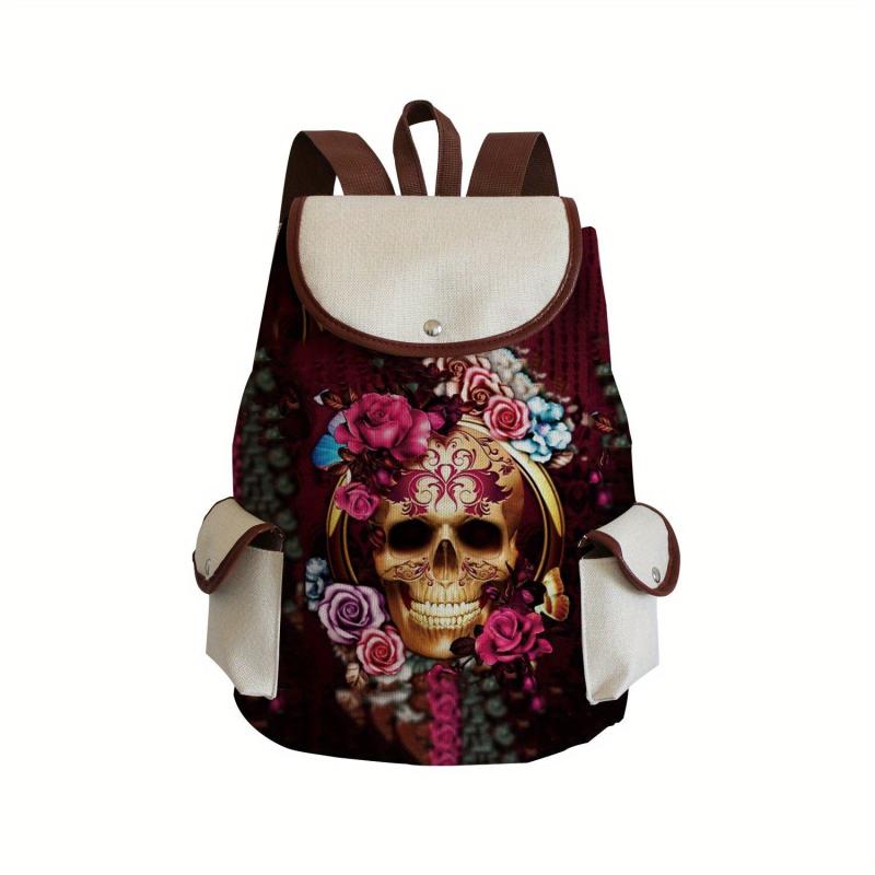 Vintage Skull & Flower Backpack Halloween Travel Bag