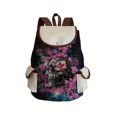 Vintage Skull & Flower Backpack Halloween Travel Bag