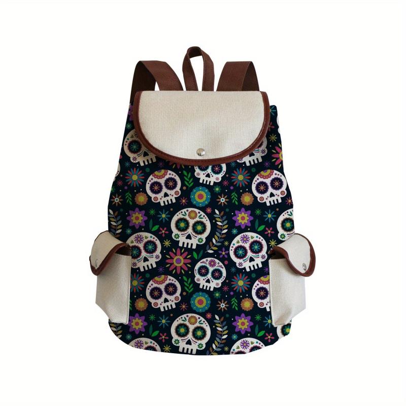 Vintage Skull & Flower Backpack Halloween Travel Bag