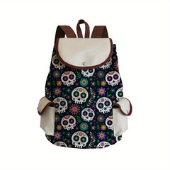 Vintage Skull & Flower Backpack Halloween Travel Bag