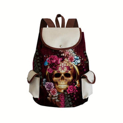 Vintage Skull & Flower Backpack Halloween Travel Bag
