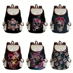 Vintage Skull & Flower Backpack Halloween Travel Bag