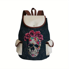 Vintage Skull & Flower Backpack Halloween Travel Bag