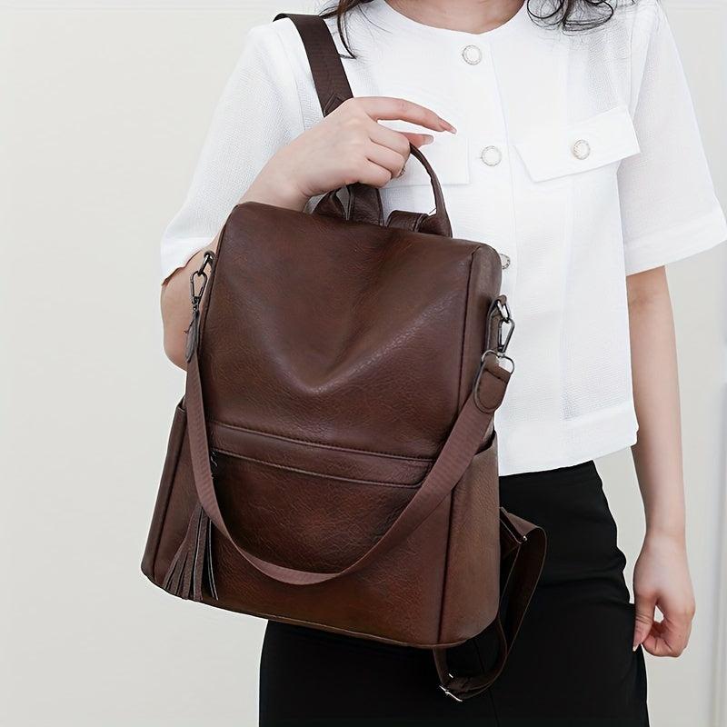 Solid Casual Backpack Women's All Match Rucksack Versatile Travel Bag