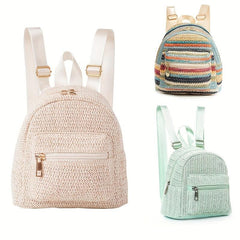 Straw Woven Backpack Purse Beach Travel Bag Braided Daypack