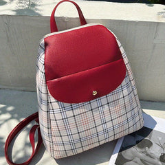 Plaid Pattern Backpack Purse Preppy Back To School Daypack Flap Travel Knapsack