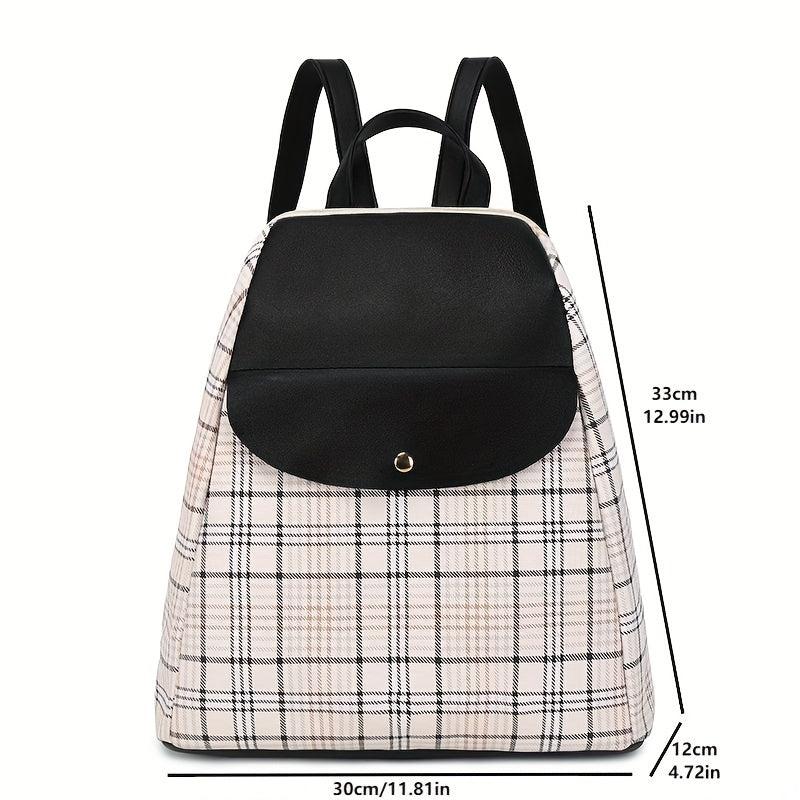 Plaid Pattern Backpack Purse Preppy Back To School Daypack Flap Travel Knapsack
