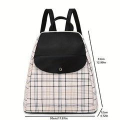 Plaid Pattern Backpack Purse Preppy Back To School Daypack Flap Travel Knapsack