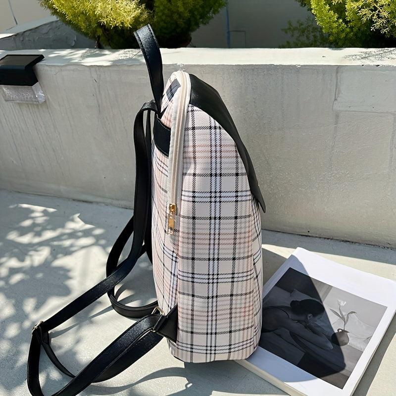 Plaid Pattern Backpack Purse Preppy Back To School Daypack Flap Travel Knapsack
