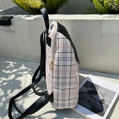 Plaid Pattern Backpack Purse Preppy Back To School Daypack Flap Travel Knapsack