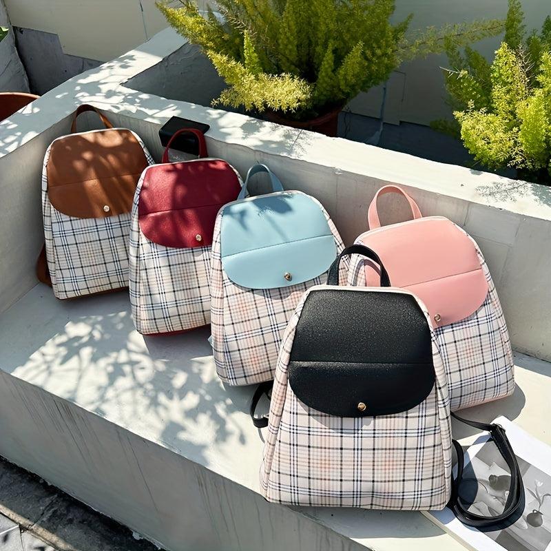 Plaid Pattern Backpack Purse Preppy Back To School Daypack Flap Travel Knapsack