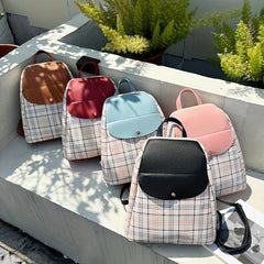 Plaid Pattern Backpack Purse Preppy Back To School Daypack Flap Travel Knapsack