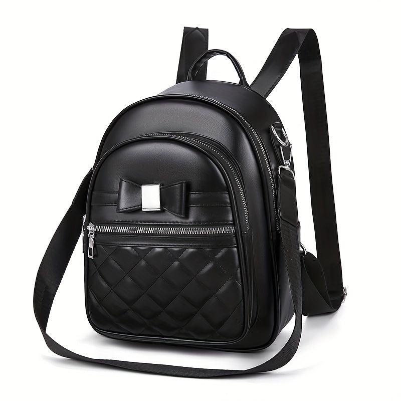 Quilted Convertible Backpack Bow Decor Casual Travel Bag