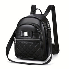 Quilted Convertible Backpack Bow Decor Casual Travel Bag