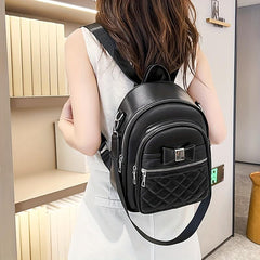 Quilted Convertible Backpack Bow Decor Casual Travel Bag