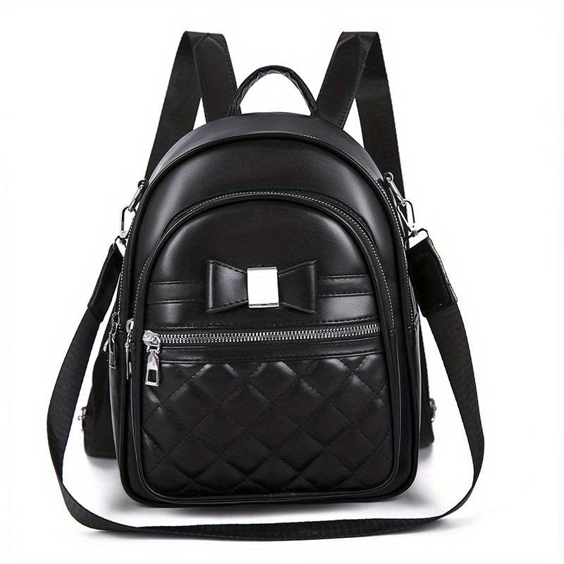 Quilted Convertible Backpack Bow Decor Casual Travel Bag