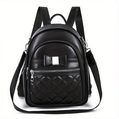 Quilted Convertible Backpack Bow Decor Casual Travel Bag