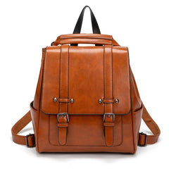 Buckle Decor Flap Backpack Faux Leather Bookbag Large Capacity Travel Bag