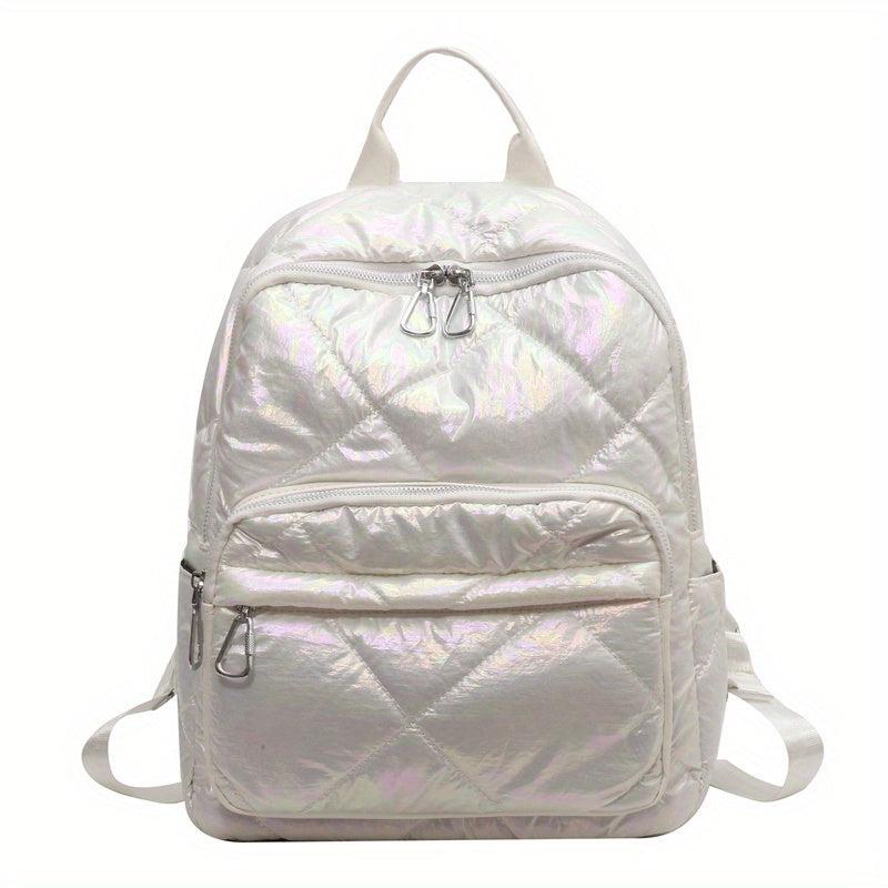 Pudder Quilted Backpack Casual Students Schoolbag Metallic Travel Rucksack
