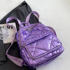 Pudder Quilted Backpack Casual Students Schoolbag Metallic Travel Rucksack