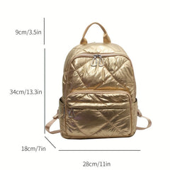 Pudder Quilted Backpack Casual Students Schoolbag Metallic Travel Rucksack