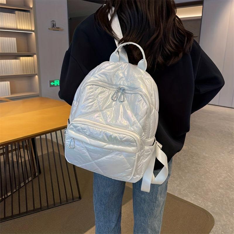 Pudder Quilted Backpack Casual Students Schoolbag Metallic Travel Rucksack