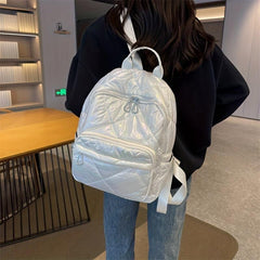 Pudder Quilted Backpack Casual Students Schoolbag Metallic Travel Rucksack