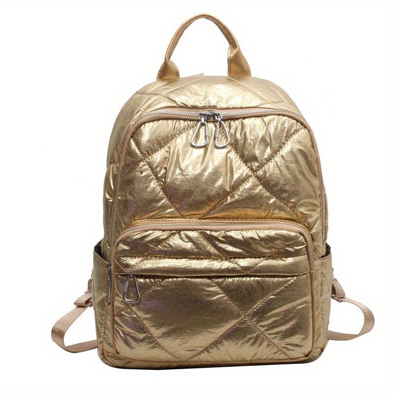 Pudder Quilted Backpack Casual Students Schoolbag Metallic Travel Rucksack