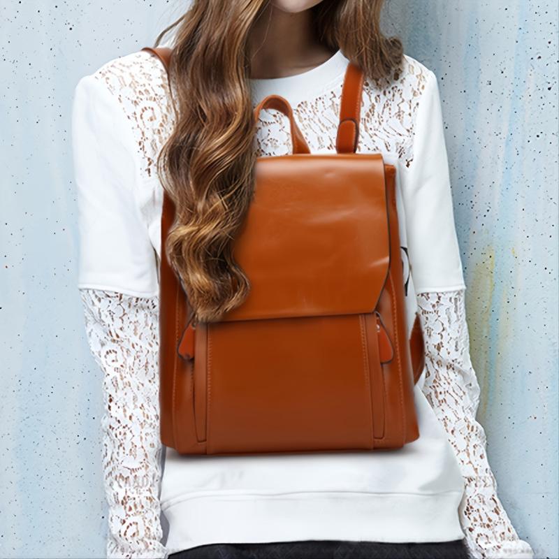 Stylish Flap Backpack Women's Faux Leather Bag for Work & School