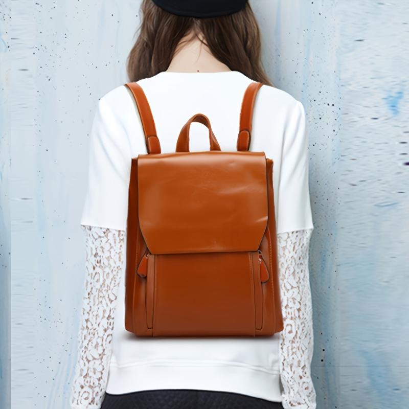 Stylish Flap Backpack Women's Faux Leather Bag for Work & School