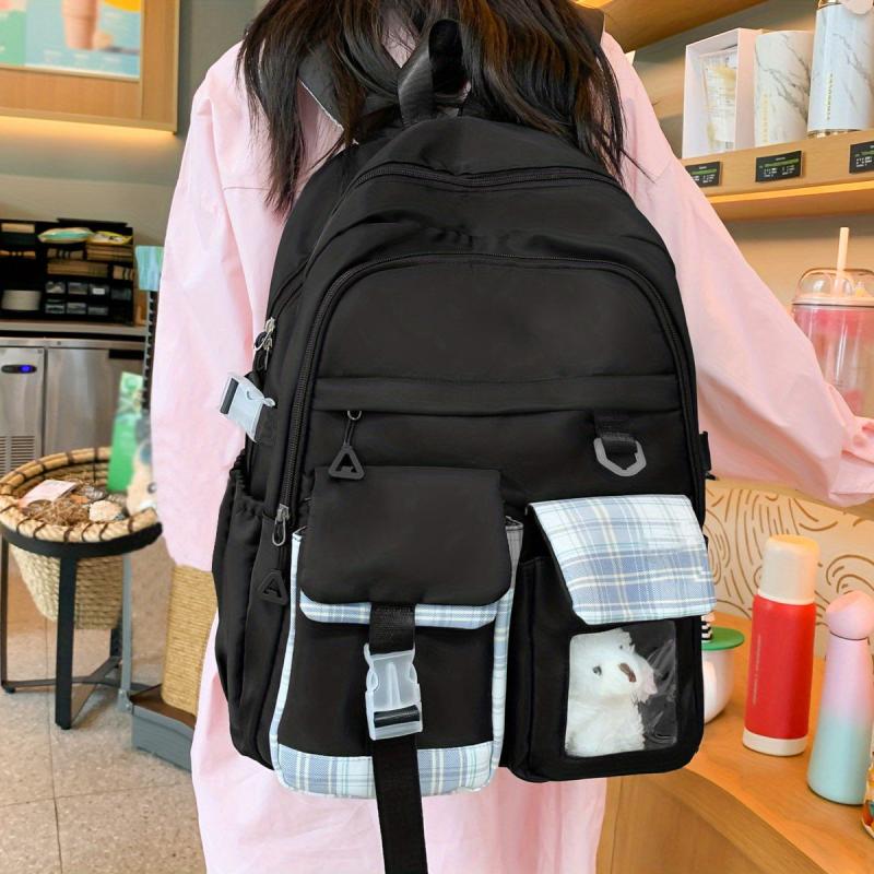 Large Plaid Backpack All Match Zipper Daypack