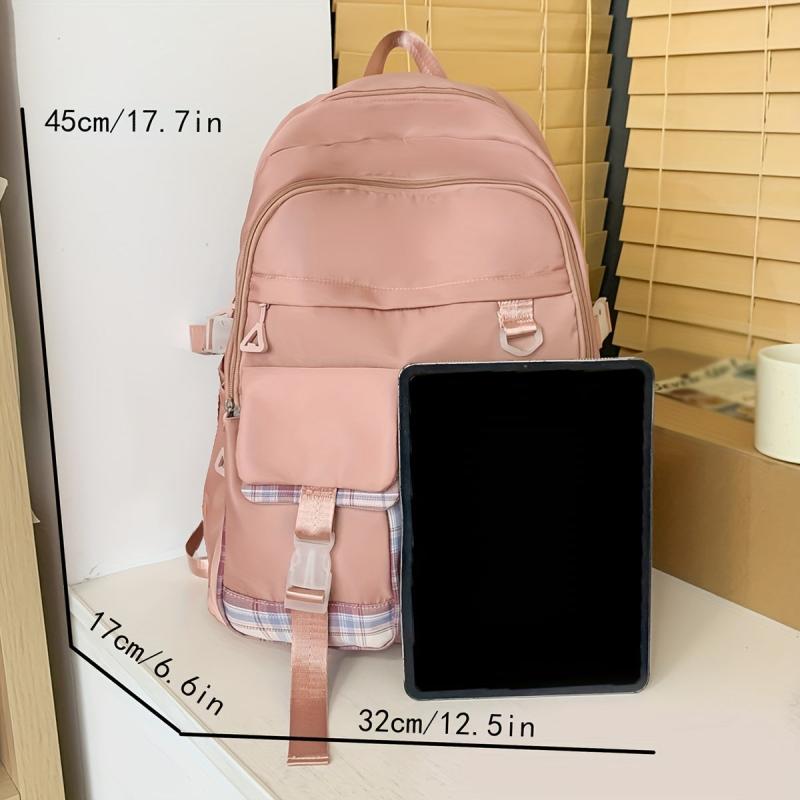 Large Plaid Backpack All Match Zipper Daypack