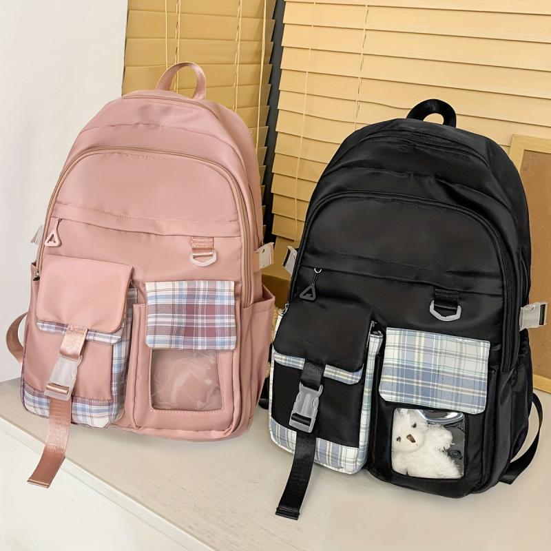 Large Plaid Backpack All Match Zipper Daypack