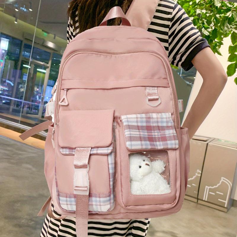 Large Plaid Backpack All Match Zipper Daypack