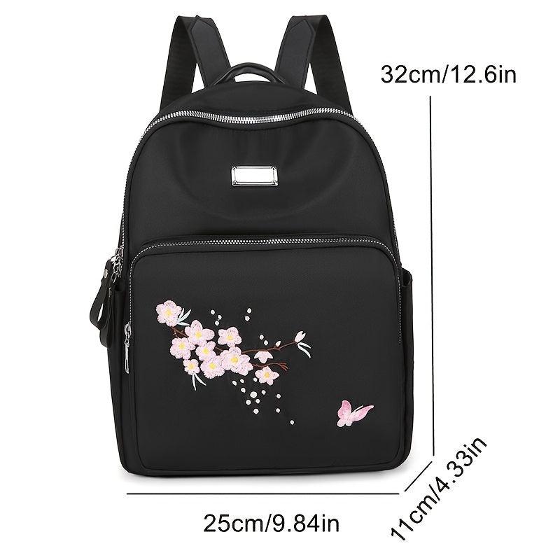 Flower Embroidery Schoolbag Lightweight Travel Daypack