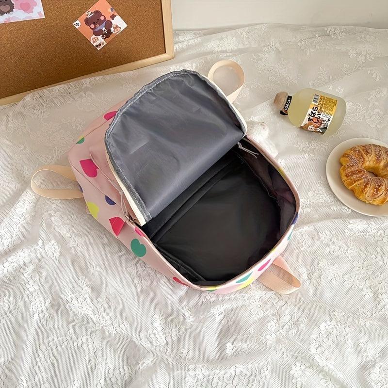 Colorful Love Heart Pattern Backpack Casual Large Capacity Schoolbag
