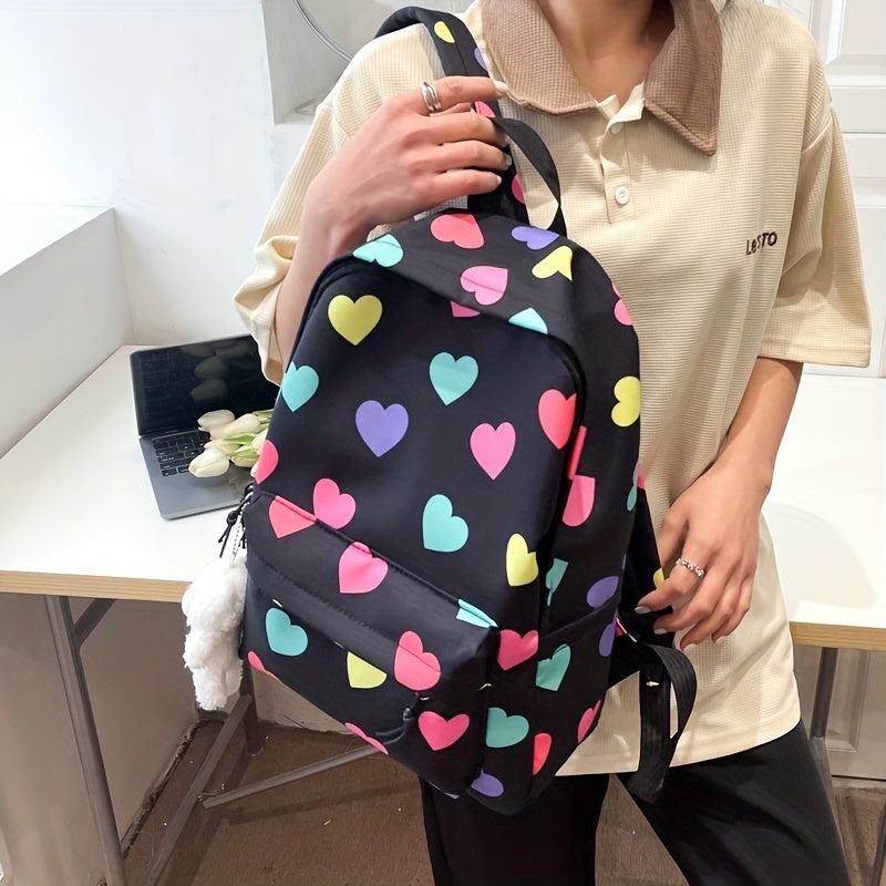 Colorful Love Heart Pattern Backpack Casual Large Capacity Schoolbag