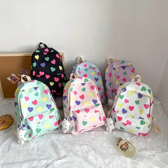 Colorful Love Heart Pattern Backpack Casual Large Capacity Schoolbag