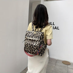 Leopard Backpack PU Leather Large Capacity Lightweight Travel Bag